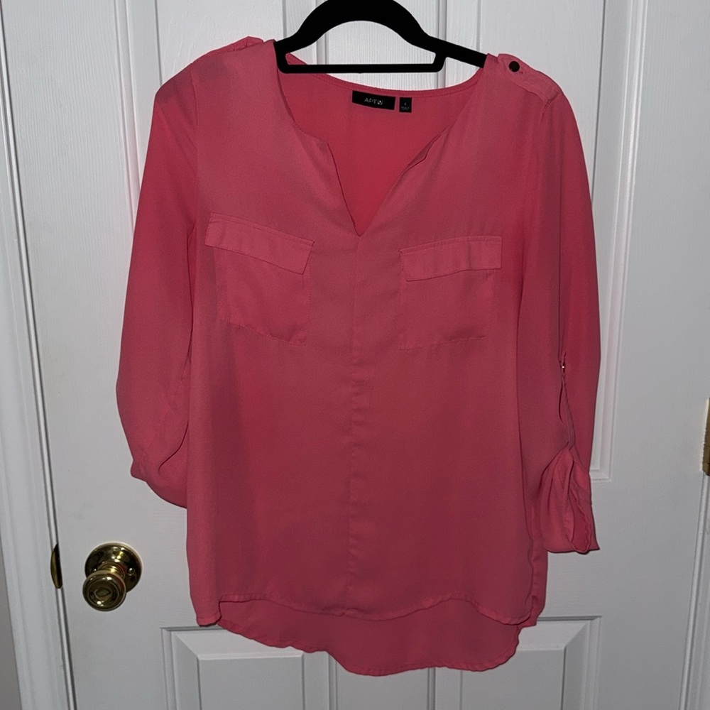 Apt 9 Pink Double Breast Pocket High Low Blouse Size Small